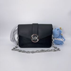 Michael Kors Carmen Carmen Md Convertible Shoulder Bag Black Crocodile Leather